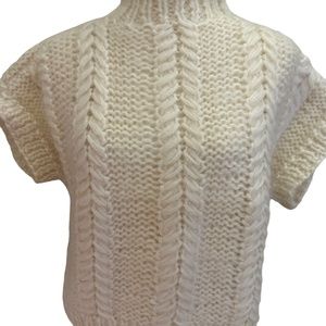 Ganni julliard mohair short sleeve mock neck cable cream sweater XS